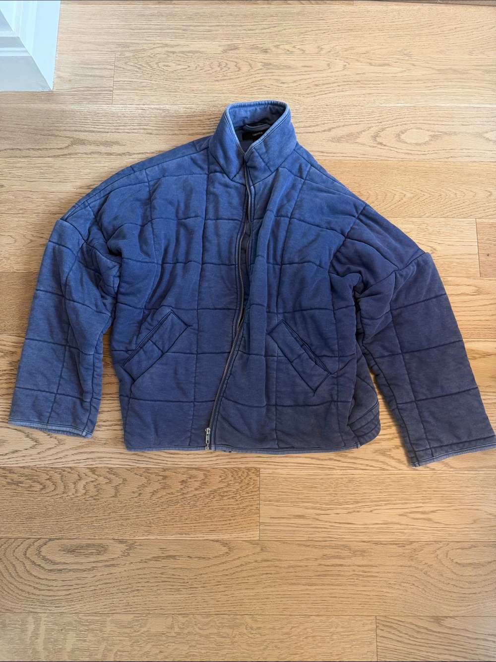 Forever 21 Quilted Zip-Up Jacket in Navy, Size Small